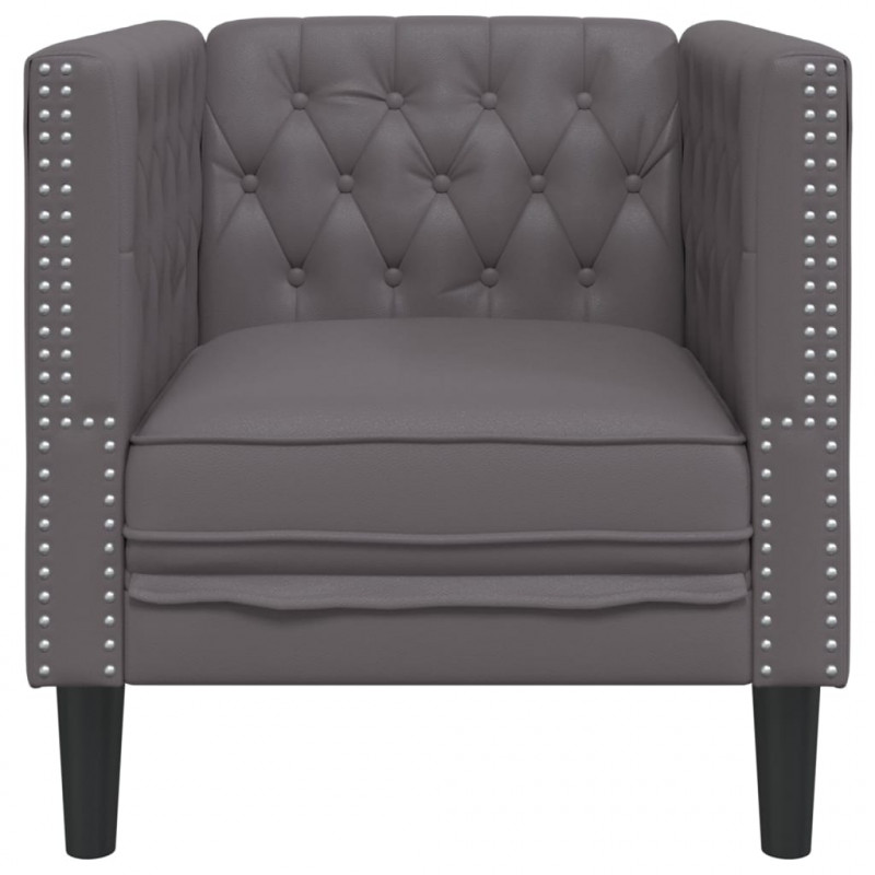 Fotel Chesterfield, szary, tapicerowany sztuczną skórą