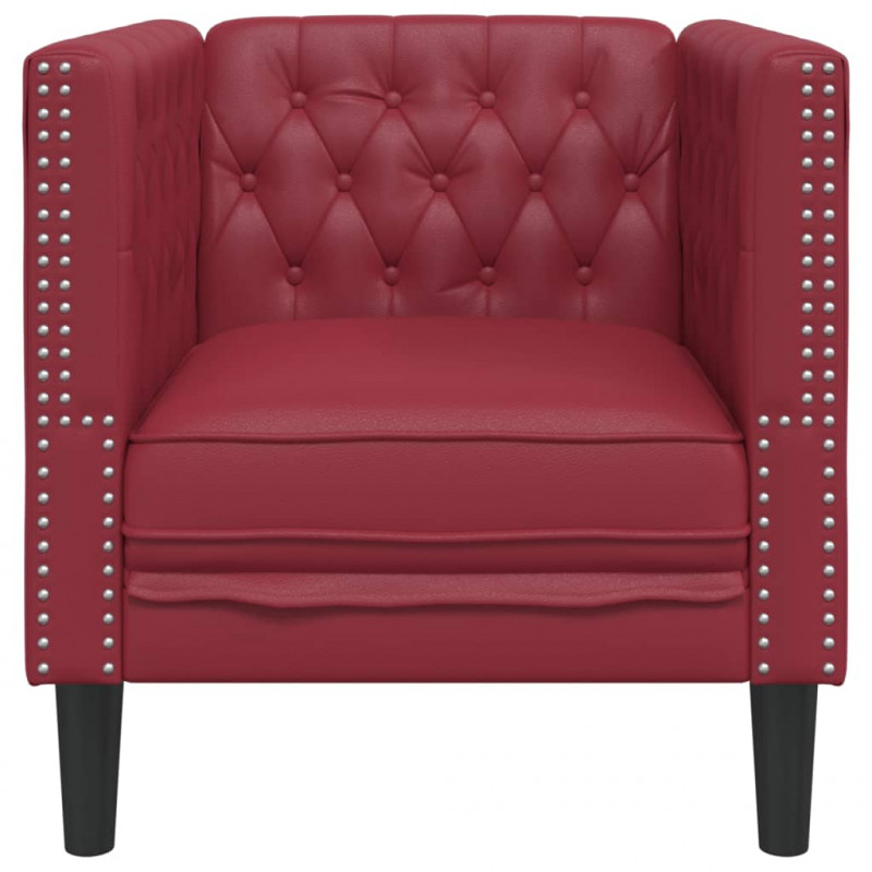 Fotel Chesterfield, winna czerwień, tapicerowany sztuczną skórą