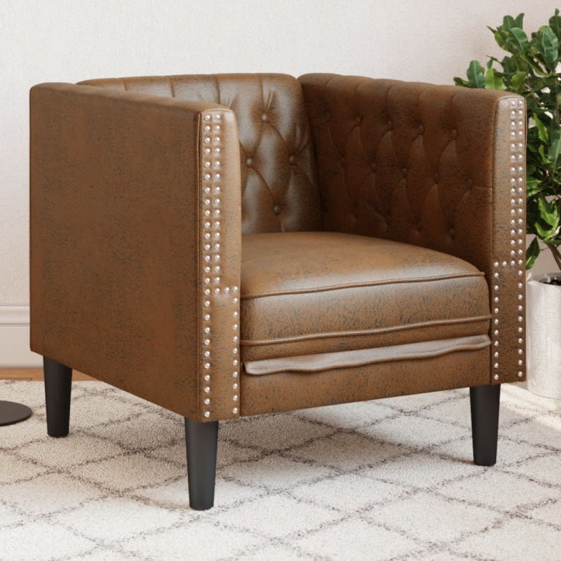 Fotel Chesterfield, brązowy, sztuczna skóra zamszowa