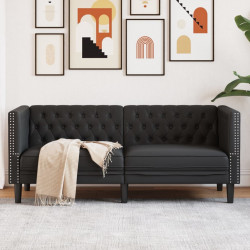 Sofa Chesterfield, 2-os., czarna, tapicerowana sztuczną skórą