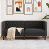 Sofa Chesterfield, 2-os., czarna, tapicerowana sztuczną skórą