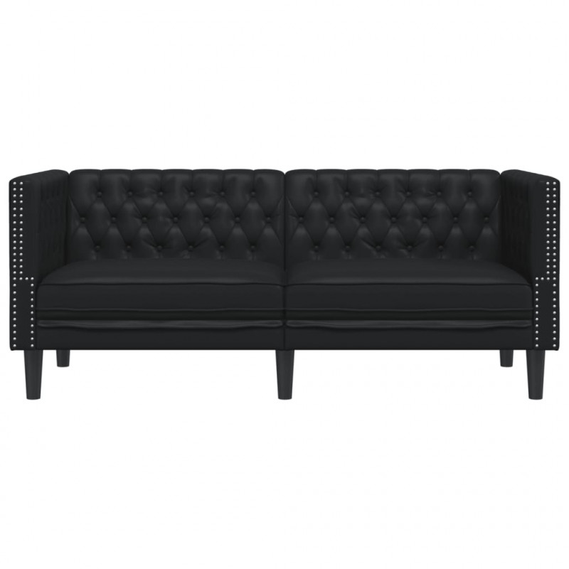 Sofa Chesterfield, 2-os., czarna, tapicerowana sztuczną skórą