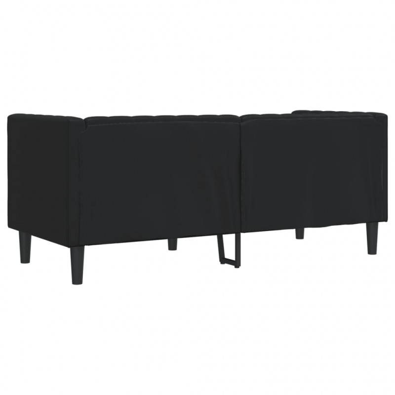 Sofa Chesterfield, 2-os., czarna, tapicerowana sztuczną skórą