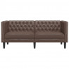 Sofa Chesterfield, 2-os., brązowa, tapicerowana sztuczną skórą