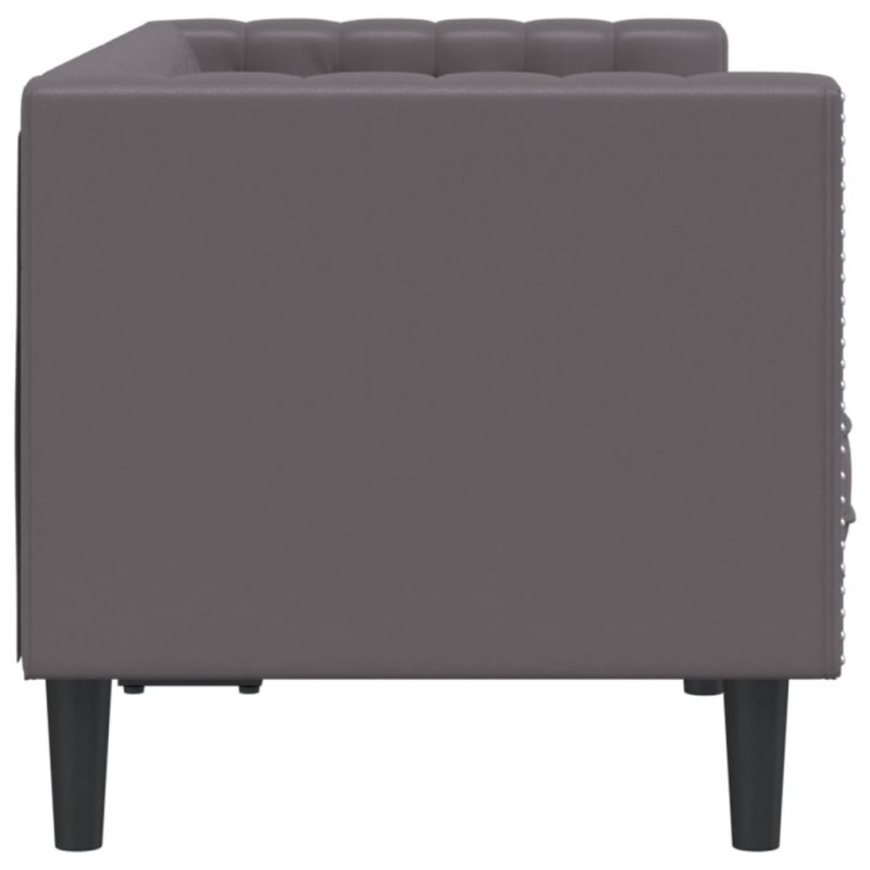 Sofa Chesterfield, 2-os., szara, tapicerowana sztuczną skórą