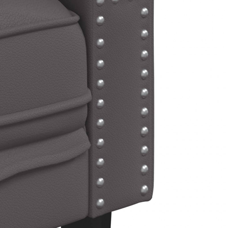Sofa Chesterfield, 2-os., szara, tapicerowana sztuczną skórą