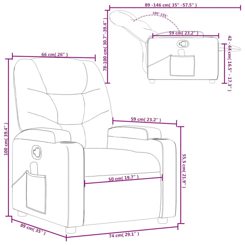 Rozkładany fotel masujący, czarny, obity tkaniną