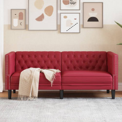 Sofa Chesterfield, 2-os., bordowa, tapicerowana sztuczną skórą