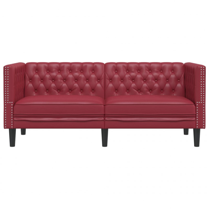 Sofa Chesterfield, 2-os., bordowa, tapicerowana sztuczną skórą