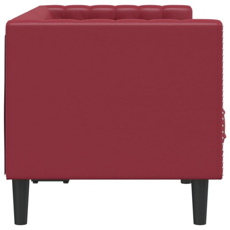 Sofa Chesterfield, 2-os., bordowa, tapicerowana sztuczną skórą