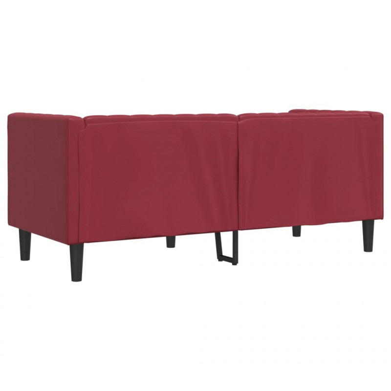 Sofa Chesterfield, 2-os., bordowa, tapicerowana sztuczną skórą