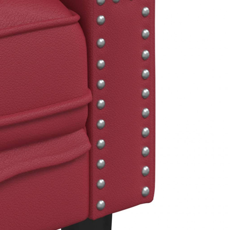 Sofa Chesterfield, 2-os., bordowa, tapicerowana sztuczną skórą