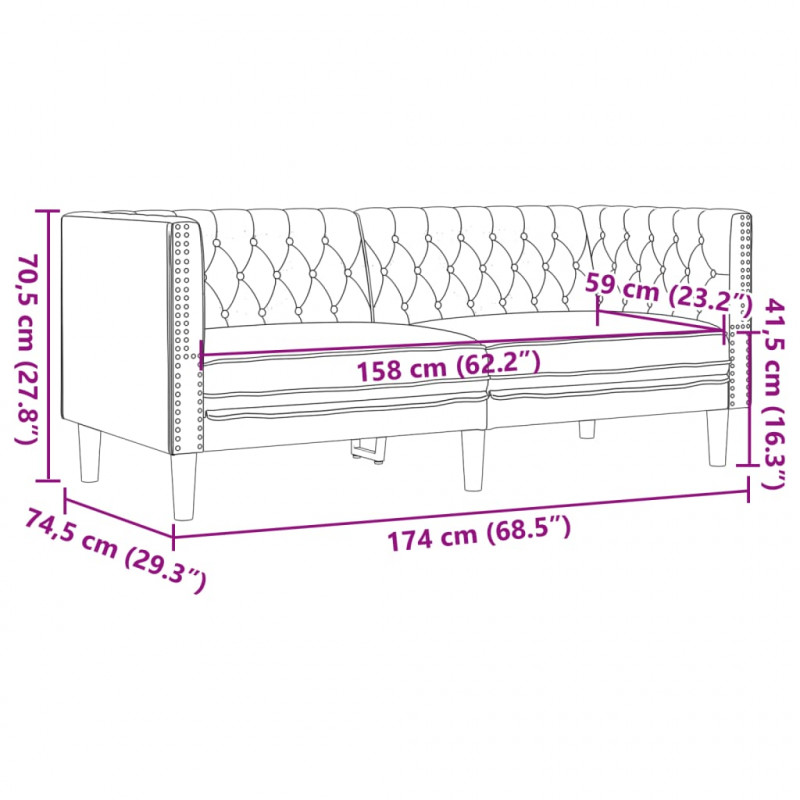 Sofa Chesterfield, 2-os., bordowa, tapicerowana sztuczną skórą