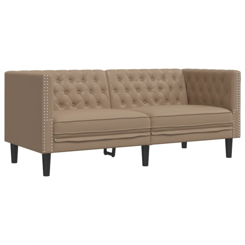 Sofa Chesterfield, 2-os., cappuccino, sztuczna skóra