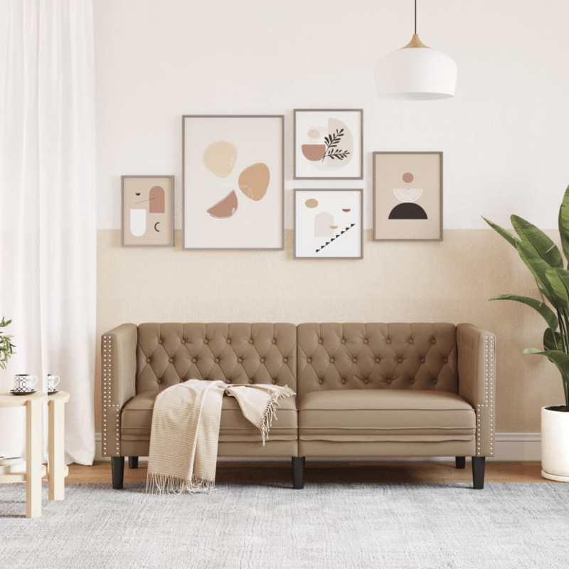 Sofa Chesterfield, 2-os., cappuccino, sztuczna skóra
