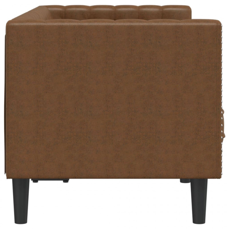 Sofa Chesterfield, 2-os., brązowa, sztuczna skóra zamszowa