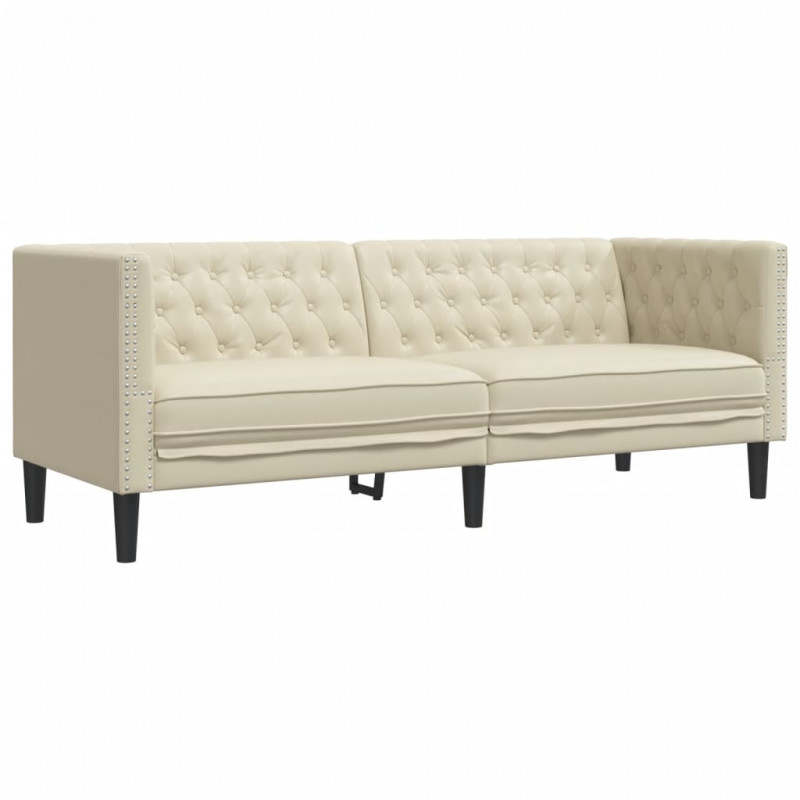 Sofa Chesterfield, trzyosobowa, kremowa, sztuczna skóra