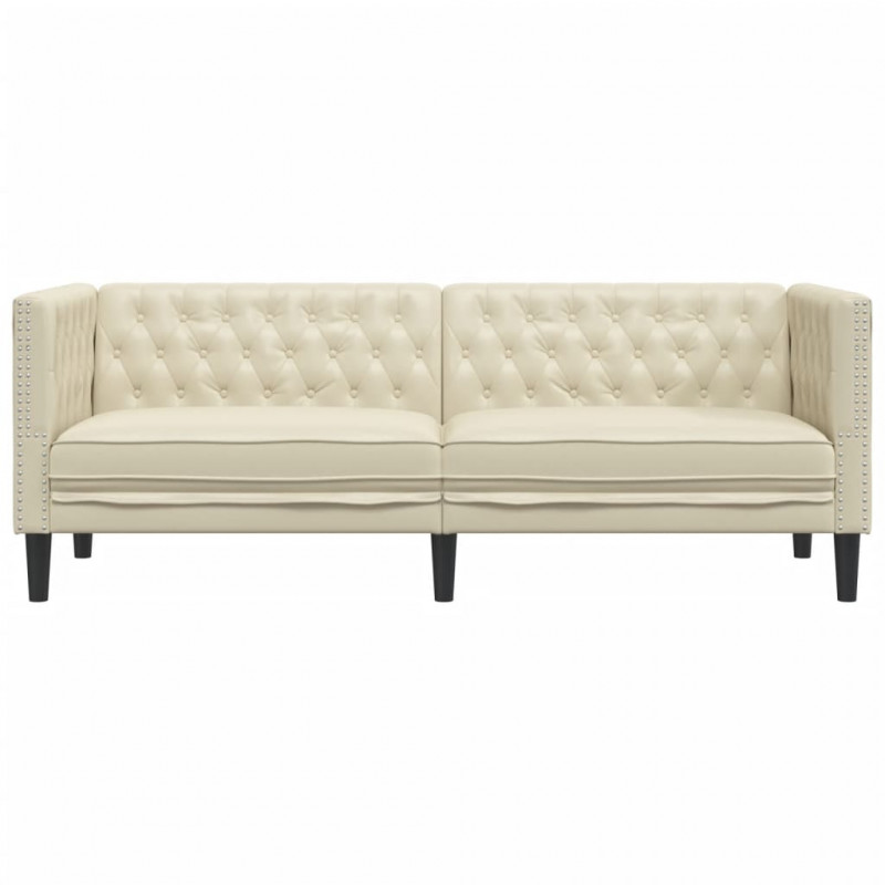 Sofa Chesterfield, trzyosobowa, kremowa, sztuczna skóra