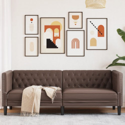 Sofa Chesterfield, 3-os., brązowa, tapicerowana sztuczną skórą