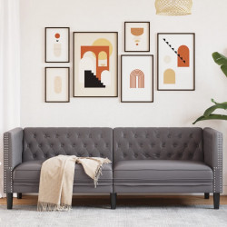 Sofa Chesterfield, 3-os., szara, tapicerowana sztuczną skórą