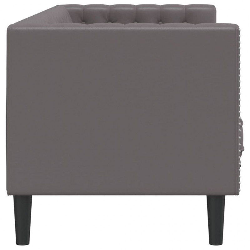 Sofa Chesterfield, 3-os., szara, tapicerowana sztuczną skórą