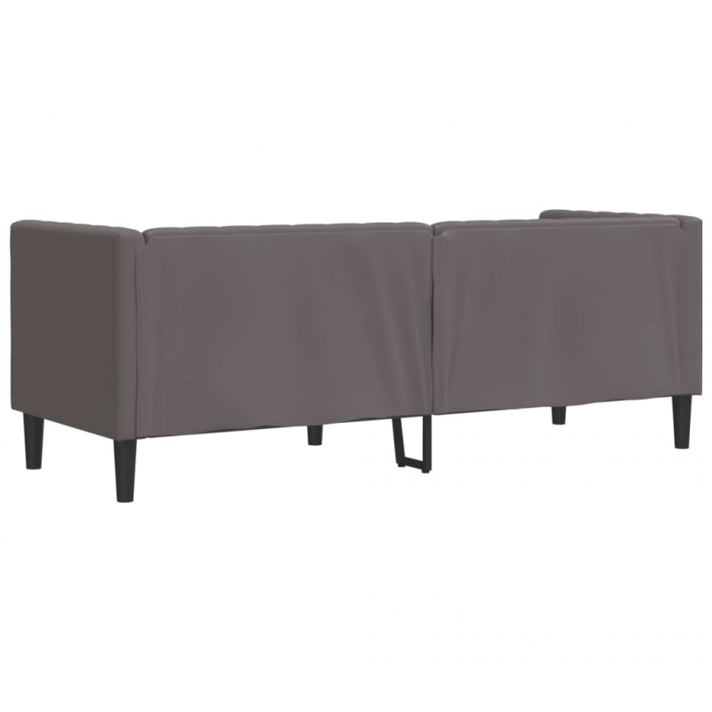 Sofa Chesterfield, 3-os., szara, tapicerowana sztuczną skórą