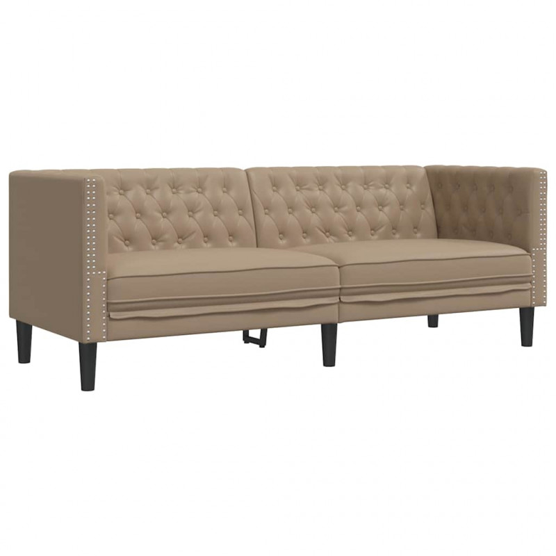 Sofa Chesterfield, 3-os., cappuccino, sztuczna skóra