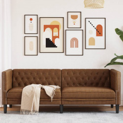 Sofa Chesterfield, 3-os., brązowa, sztuczna skóra zamszowa
