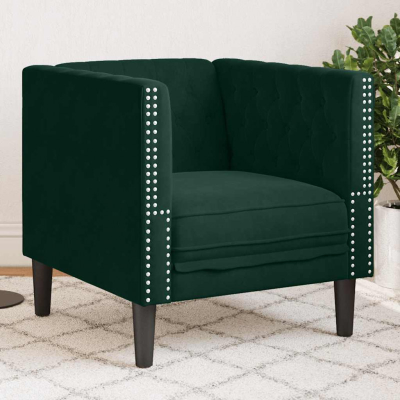 Fotel Chesterfield, ciemnozielony, tapicerowany aksamitem