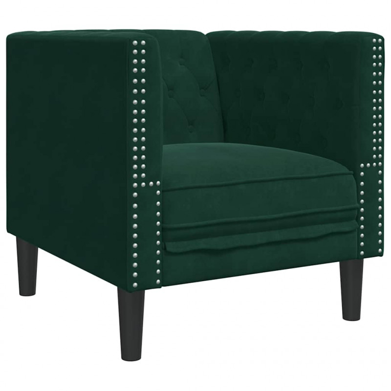Fotel Chesterfield, ciemnozielony, tapicerowany aksamitem