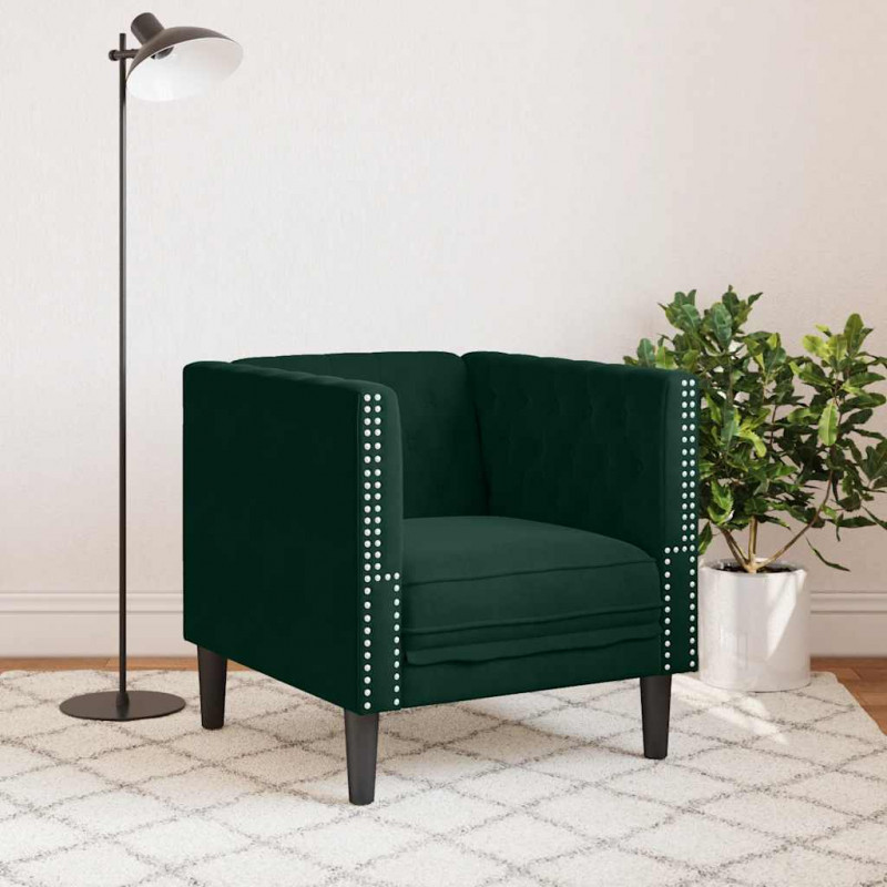 Fotel Chesterfield, ciemnozielony, tapicerowany aksamitem