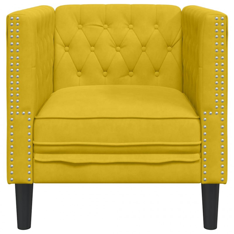 Fotel Chesterfield, żółty, tapicerowany aksamitem