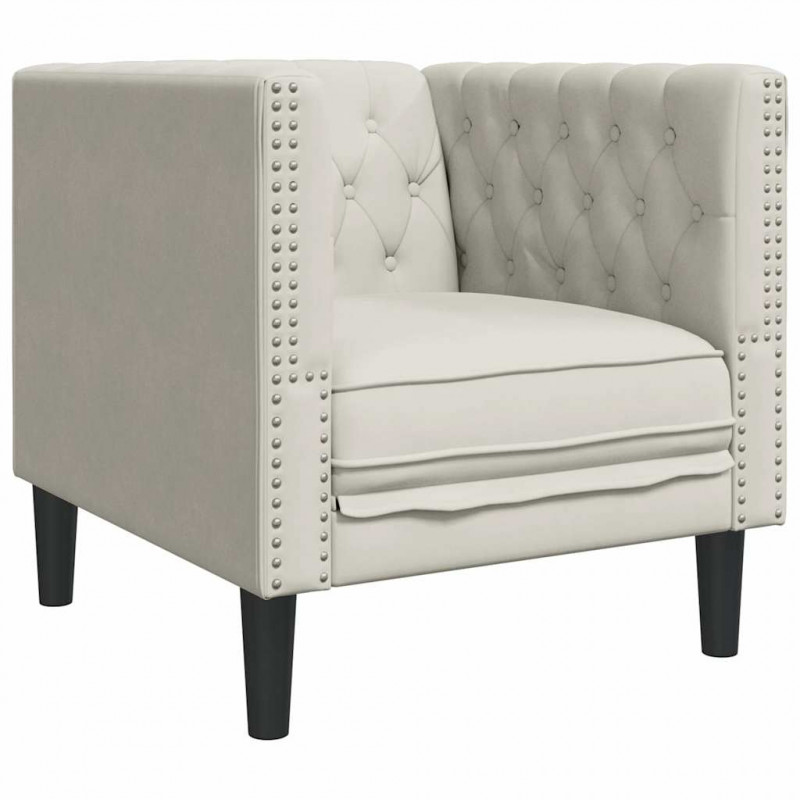 Fotel Chesterfield, kremowy, tapicerowany aksamitem