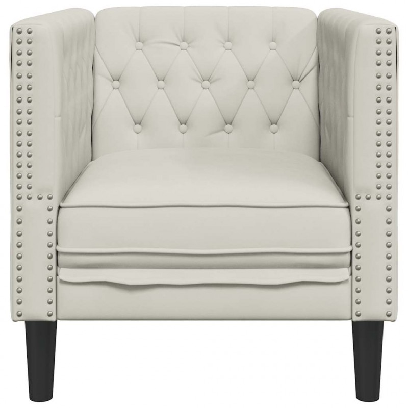 Fotel Chesterfield, kremowy, tapicerowany aksamitem