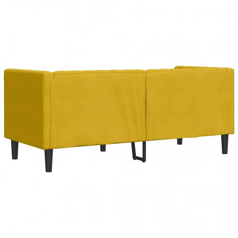 Sofa Chesterfield z wałkami, dwuosobowa, żółta, aksamit