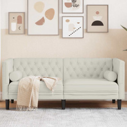 Sofa Chesterfield z wałkami, dwuosobowa, kremowa, aksamit