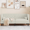 Sofa Chesterfield z wałkami, dwuosobowa, kremowa, aksamit