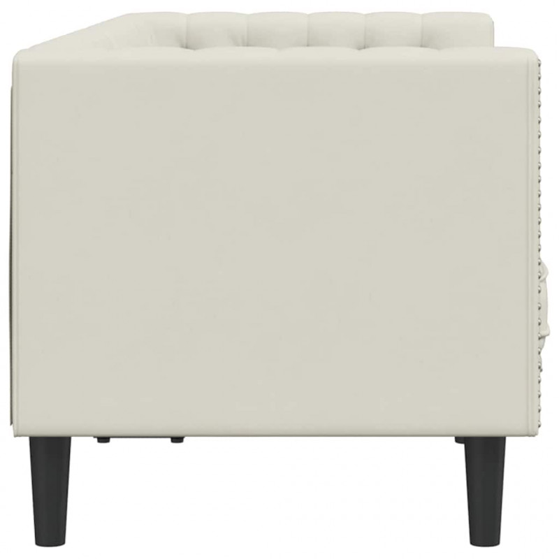 Sofa Chesterfield z wałkami, dwuosobowa, kremowa, aksamit