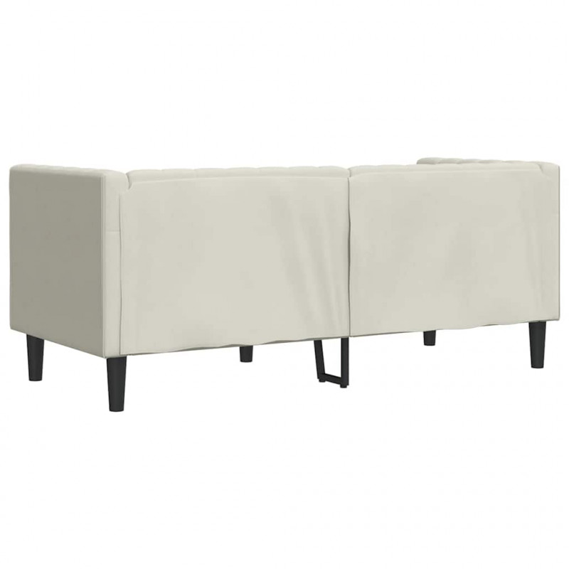 Sofa Chesterfield z wałkami, dwuosobowa, kremowa, aksamit