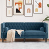 Sofa Chesterfield z wałkami, dwuosobowa, niebieska, aksamit