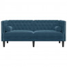 Sofa Chesterfield z wałkami, dwuosobowa, niebieska, aksamit