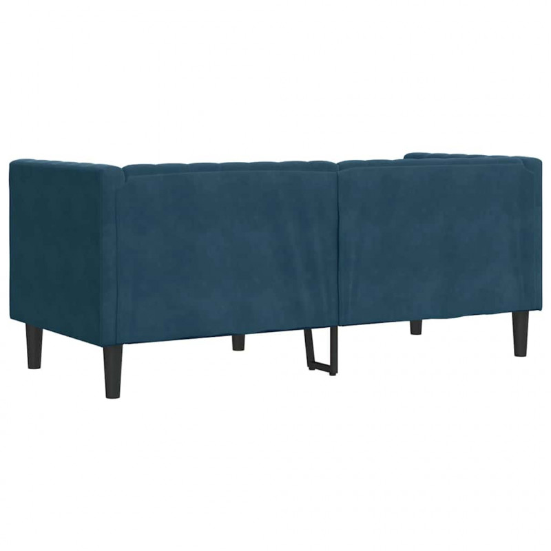 Sofa Chesterfield z wałkami, dwuosobowa, niebieska, aksamit