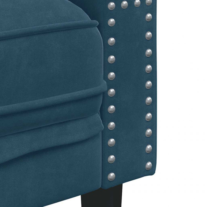 Sofa Chesterfield z wałkami, dwuosobowa, niebieska, aksamit