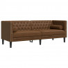 Sofa Chesterfield z wałkami, 3-os., brązowa, sztuczny zamsz