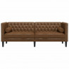 Sofa Chesterfield z wałkami, 3-os., brązowa, sztuczny zamsz