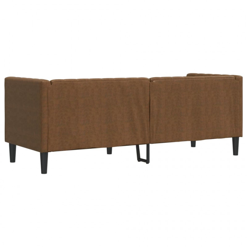 Sofa Chesterfield z wałkami, 3-os., brązowa, sztuczny zamsz