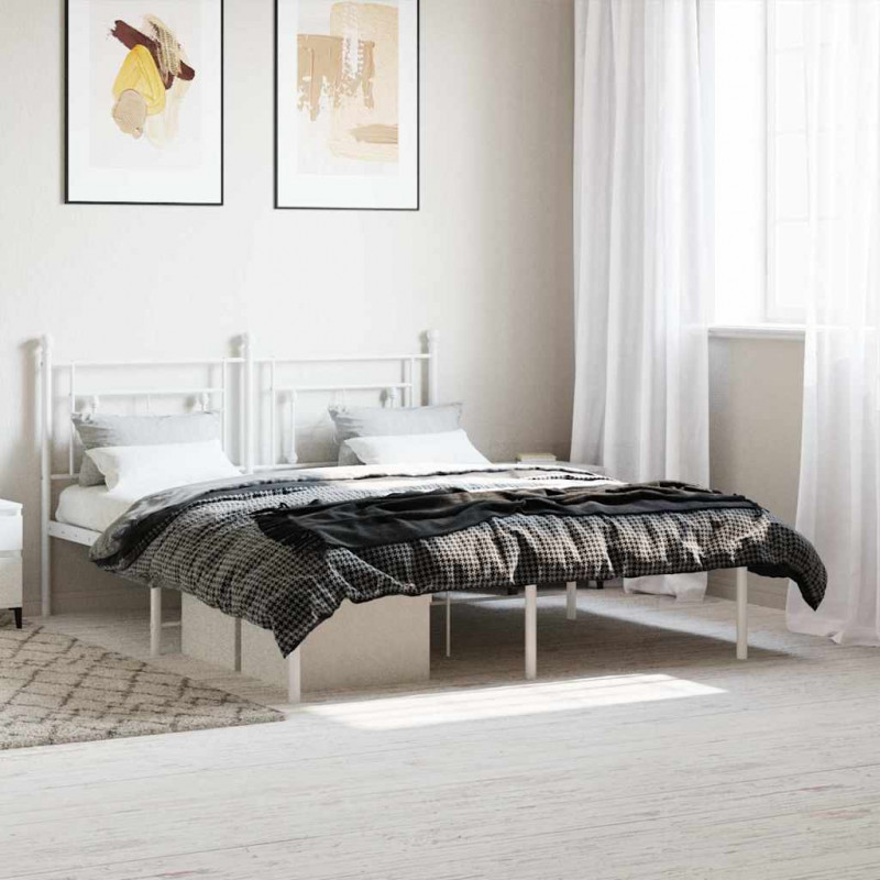 Metalowa rama łóżka z wezgłowiem, biała, 160x200 cm