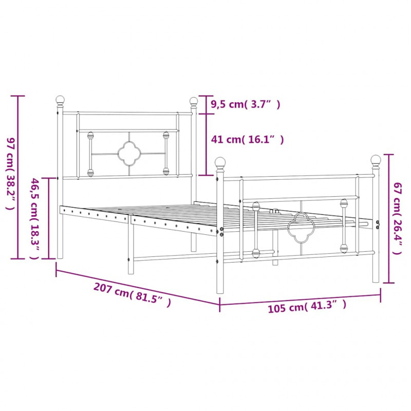 Metalowa rama łóżka z wezgłowiem i zanóżkiem, biała, 100x200 cm