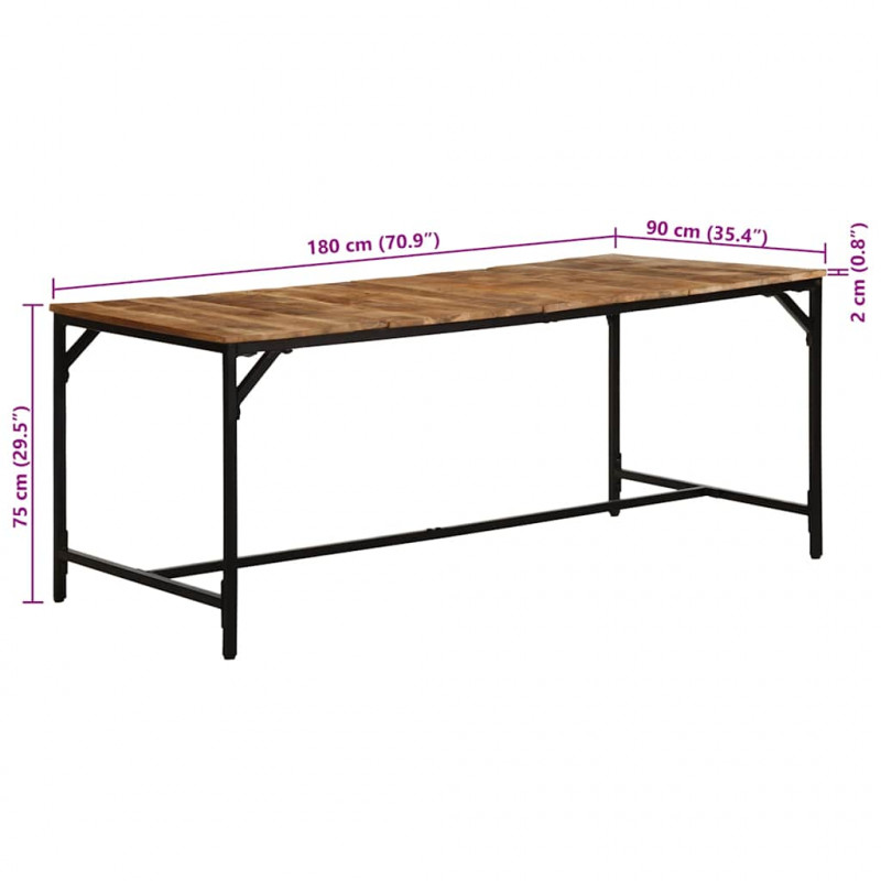 Stół jadalny 180x90x75 cm Drewno lite surowe mango