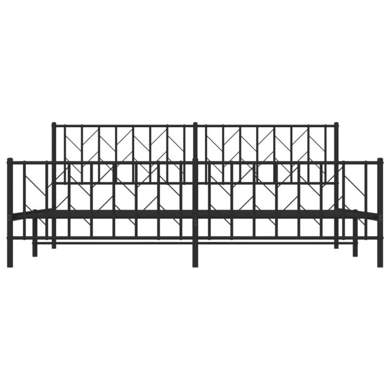 Metalowa rama łóżka z wezgłowiem i zanóżkiem, czarna, 200x200cm